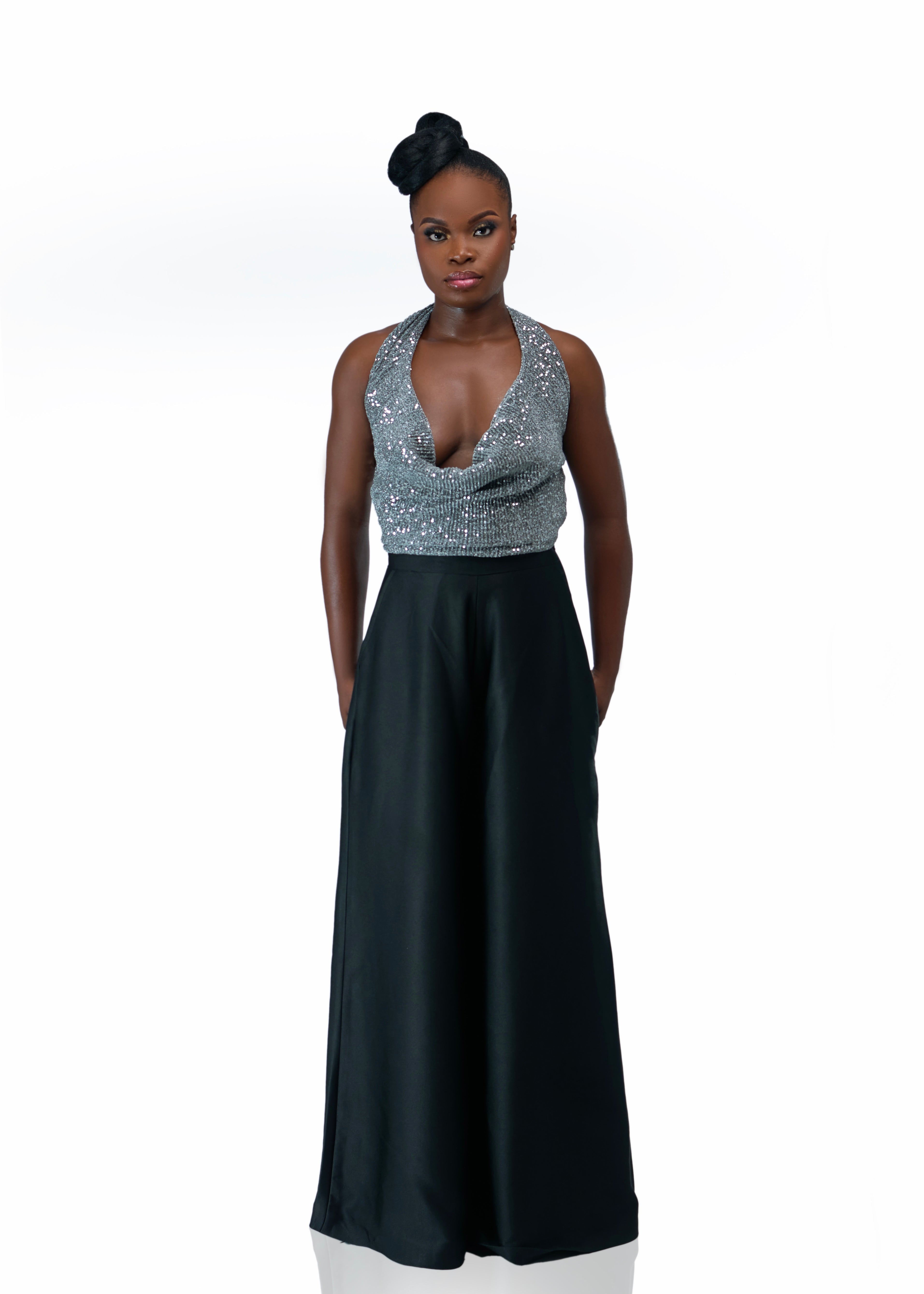 GAZE OF LUXURY COWL NECK BLOUSE WITH WIDE LEG PANTS