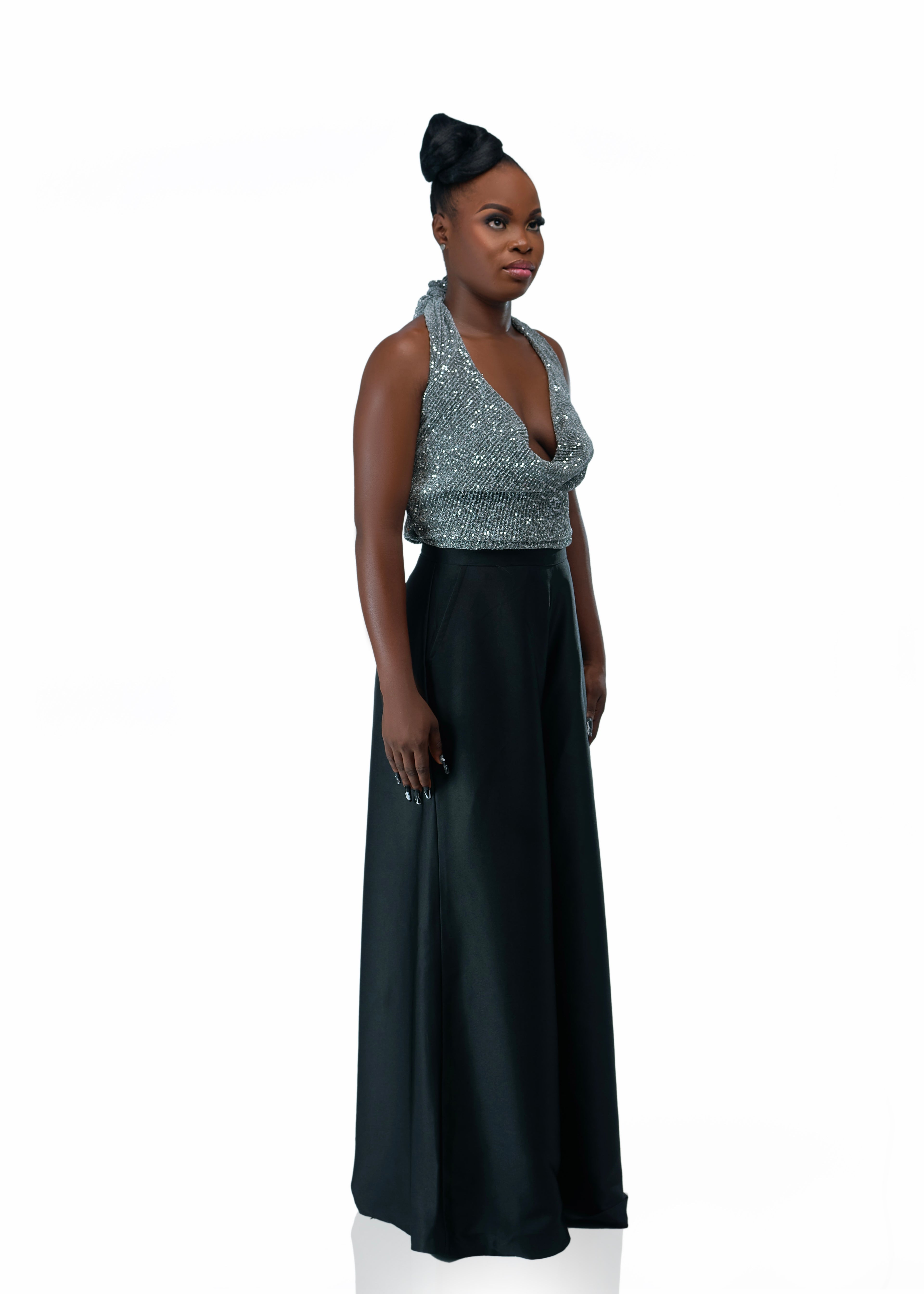 GAZE OF LUXURY COWL NECK BLOUSE WITH WIDE LEG PANTS