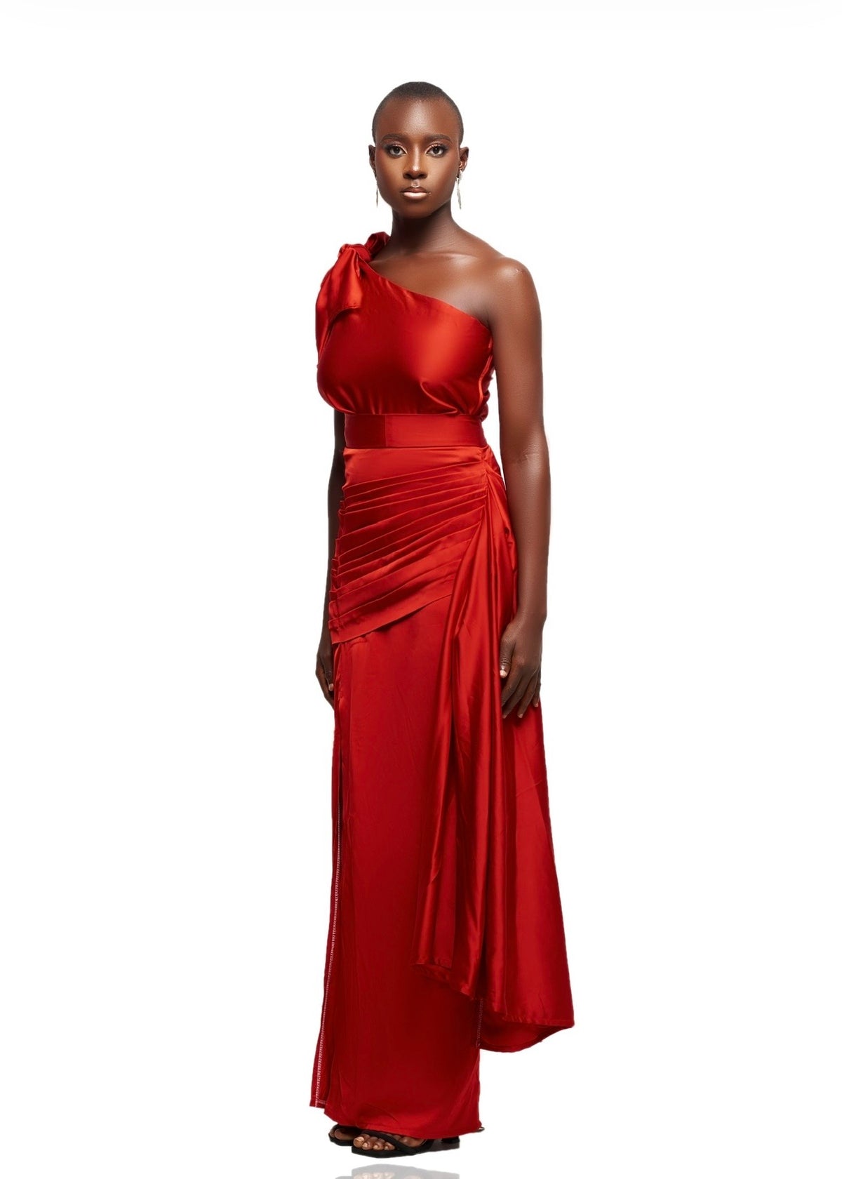JIBBS CRIMSON DRAPE ON-SHOULDER GOWN