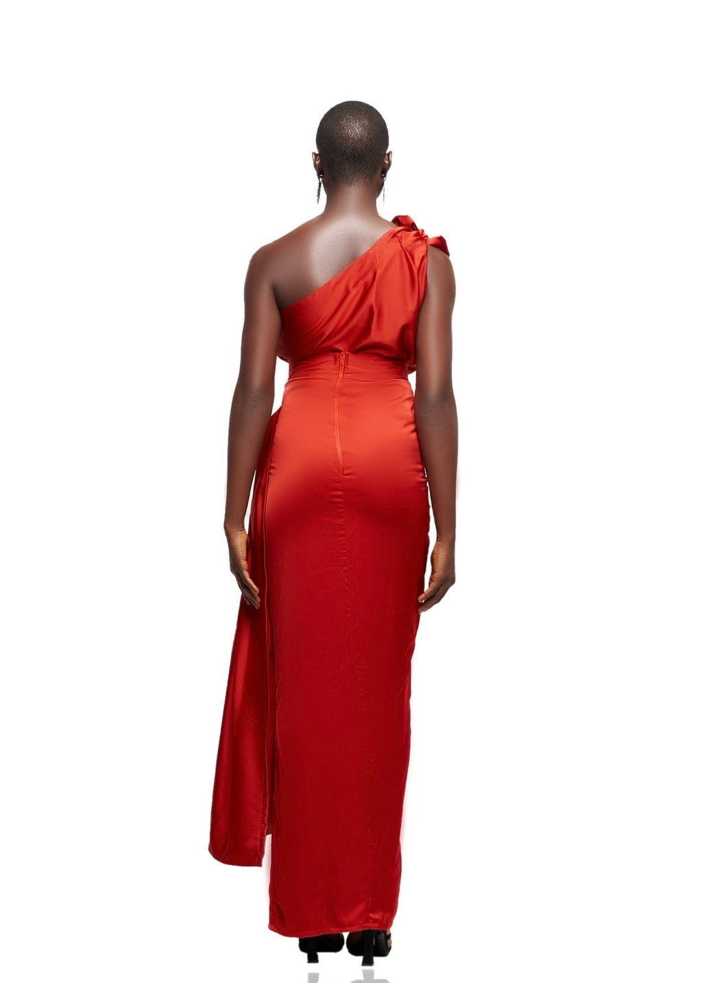 JIBBS CRIMSON DRAPE ON-SHOULDER GOWN