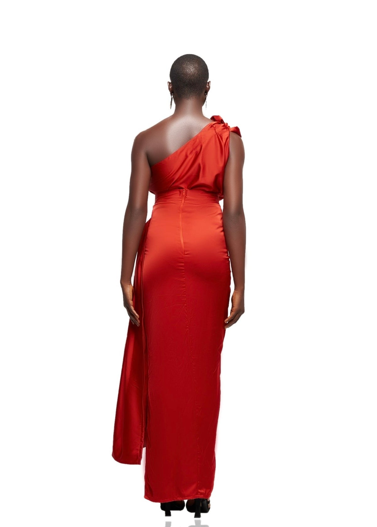 JIBBS CRIMSON DRAPE ON-SHOULDER GOWN