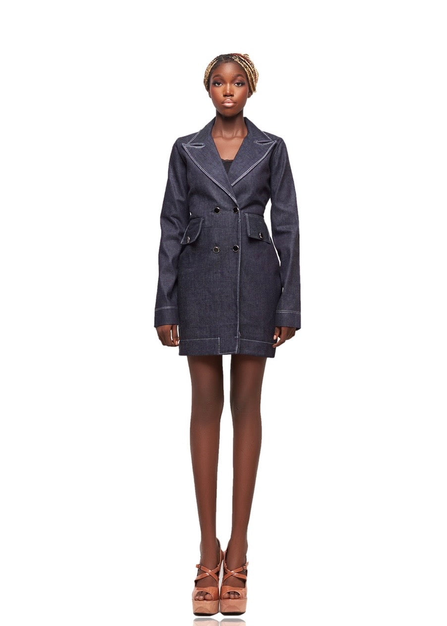 JIBBS MIDNIGHT STITCH DENIM BLAZER DRESS