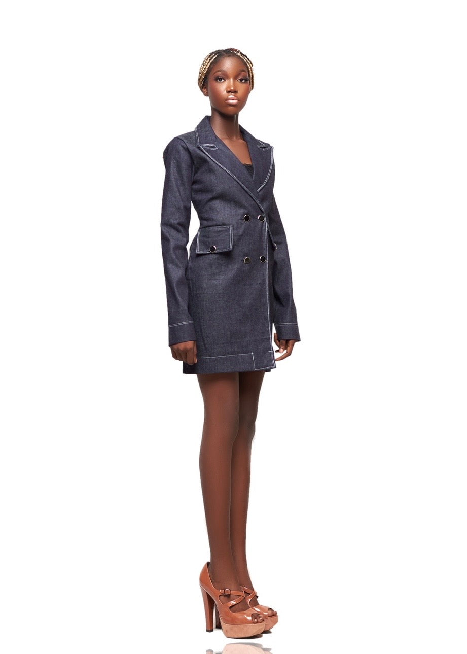 JIBBS MIDNIGHT STITCH DENIM BLAZER DRESS