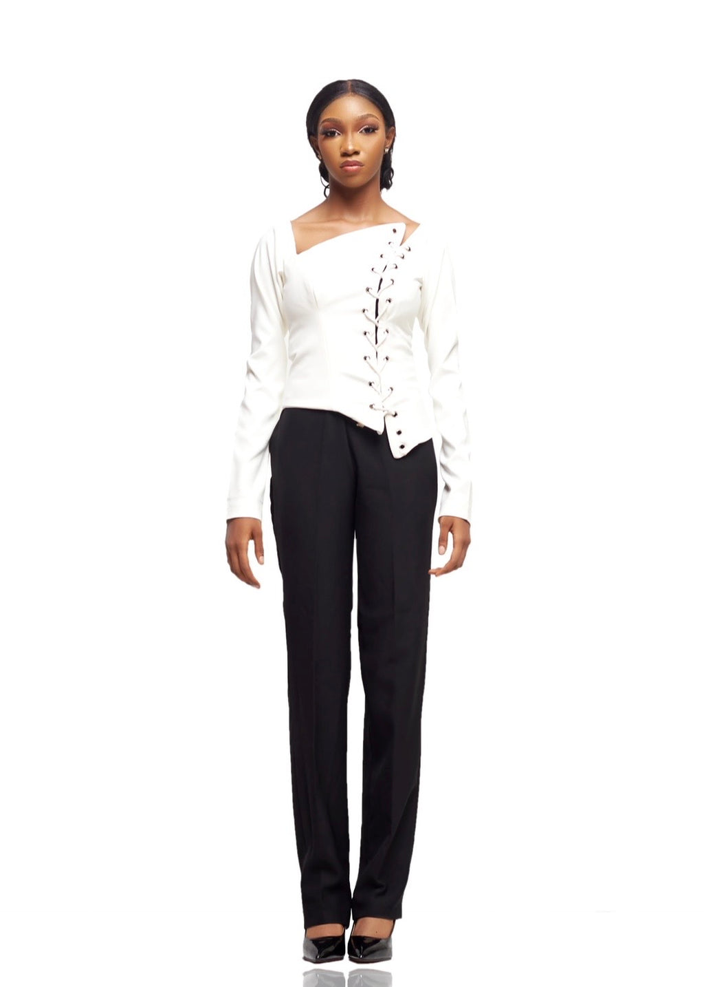 JIBBS AXIS LACE ASYMMETRIC TOP