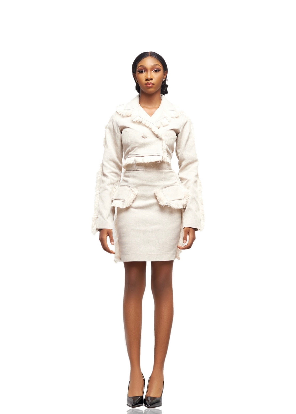 JIBBS IVORY FRAYED-EDGE POWER SUIT