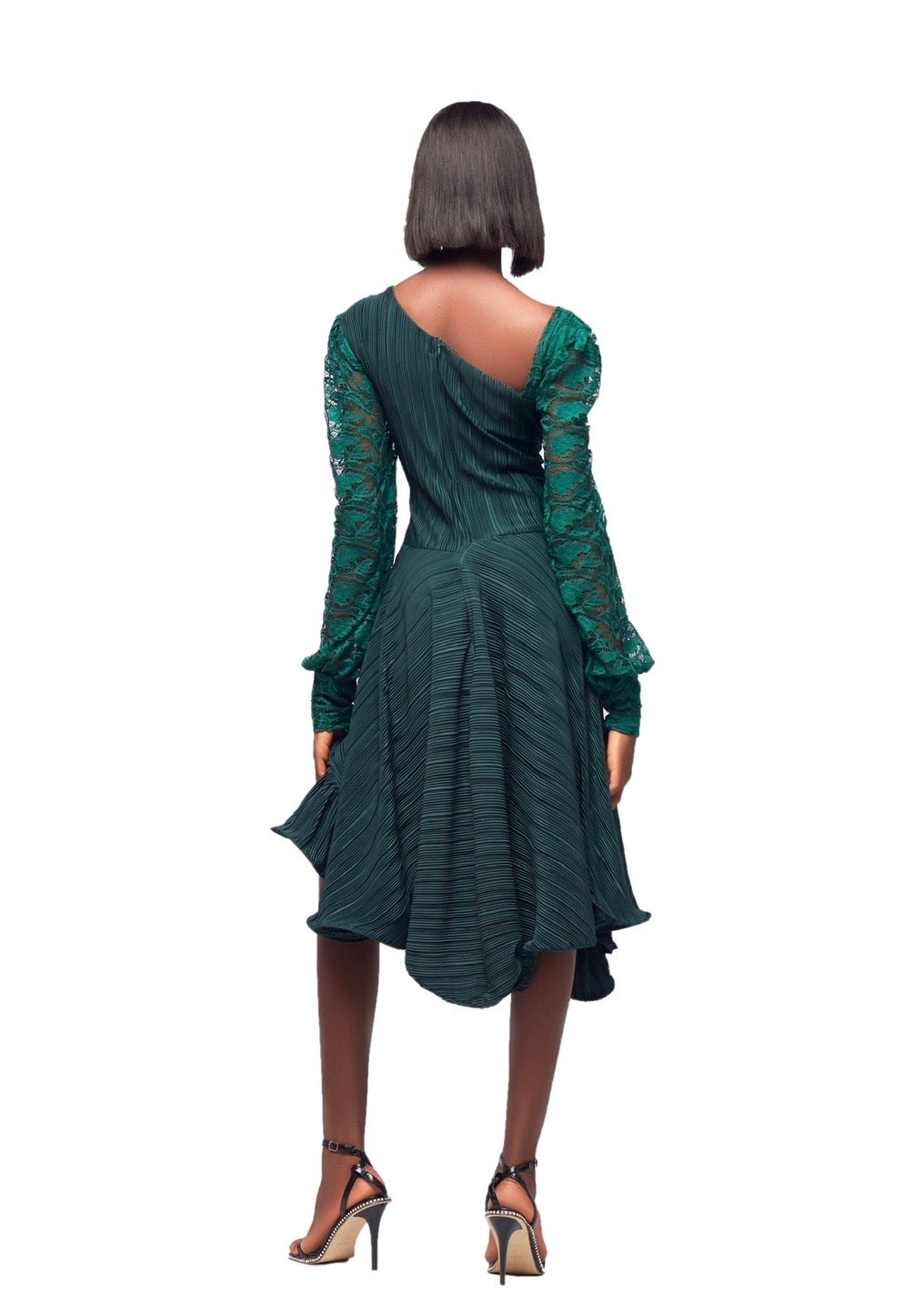 GIVENO EMERALD CASCADE ONE-SHOULDER DRESS