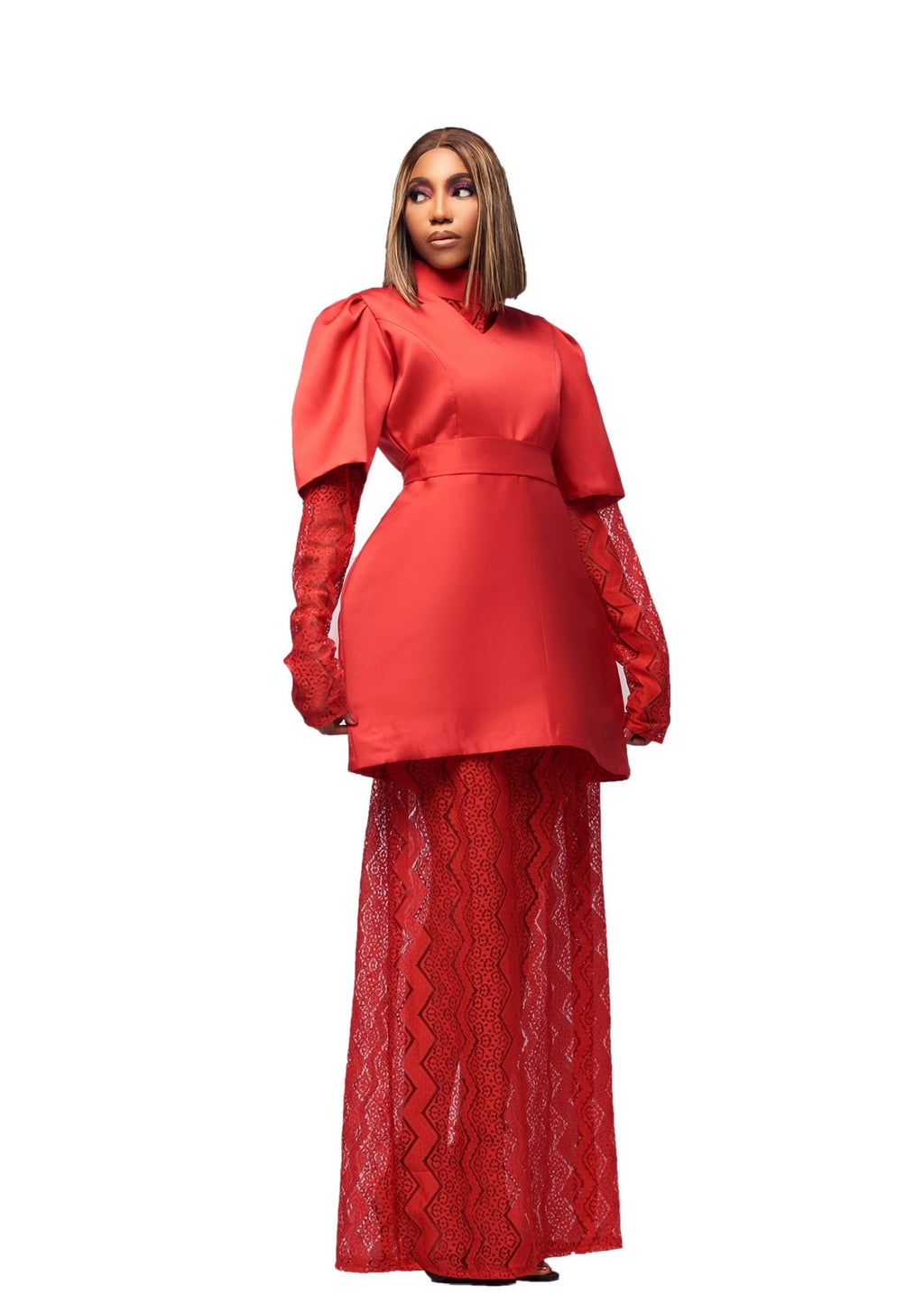 GIVENO SCARLET REGENCY LACE ENSEMBLE