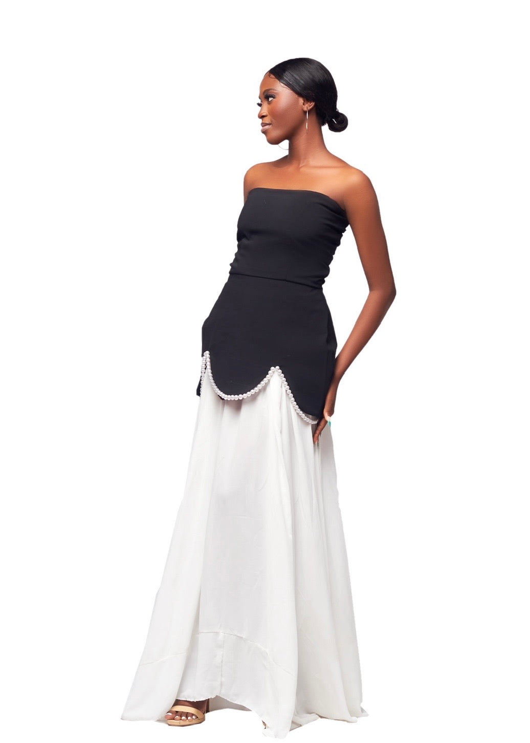 GIVENO MONOCHROME CRESCENT MAXI DRESS