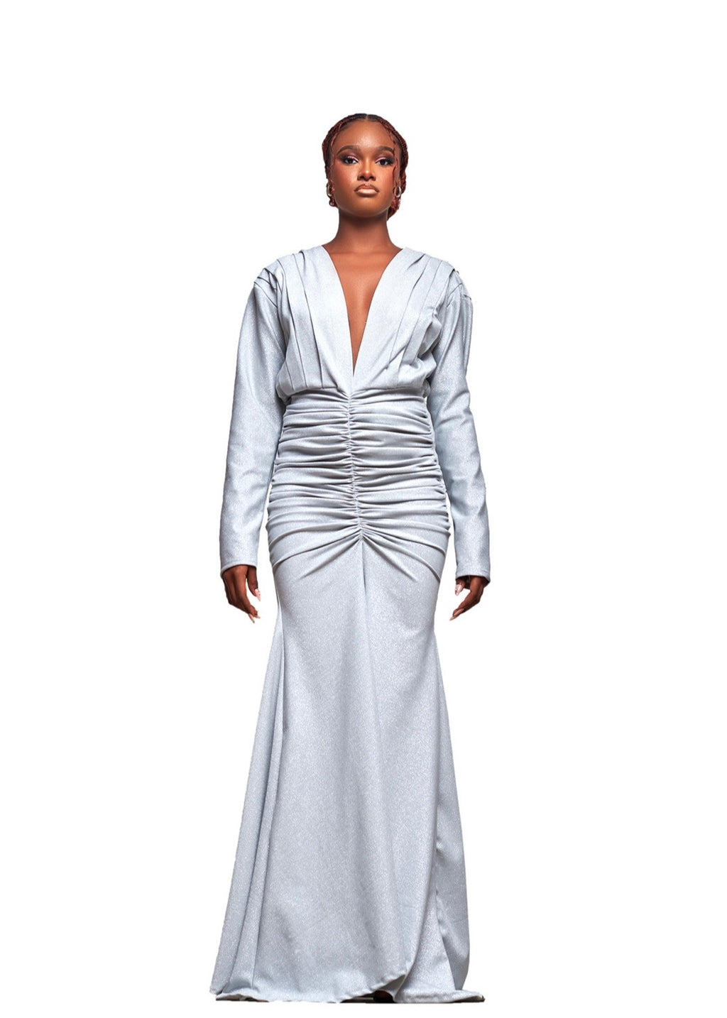 KAFFY SILVER ECLIPSE RUCHED GOWN