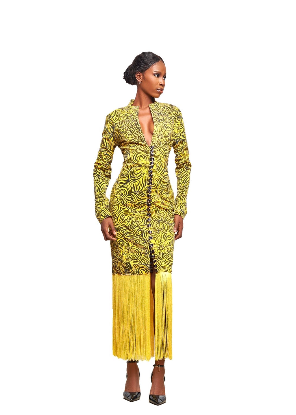 RR ATELIER AURIC SWIRL FRINGE-TRIM CORSET DRESS