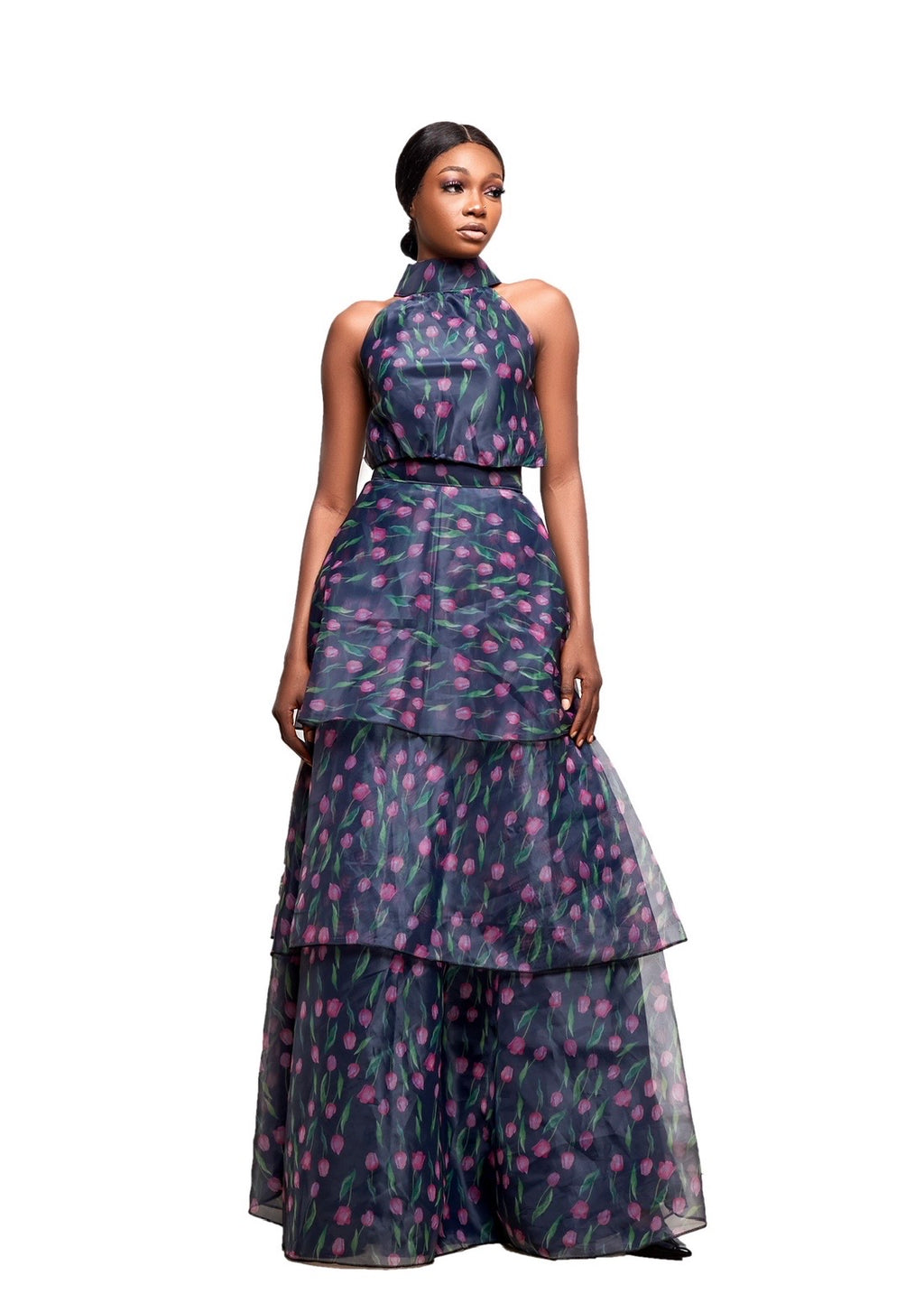 RR ATELIER NOCTURNE TIERED HALTER GOWN