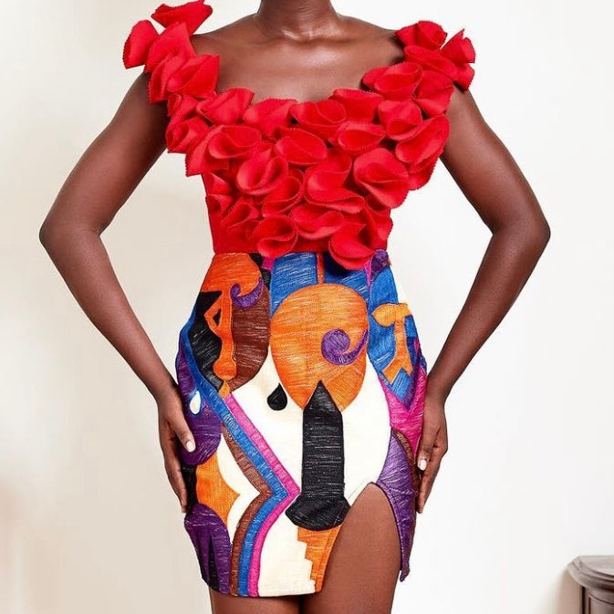 Akua Asante Full Embroided Mini Skirt