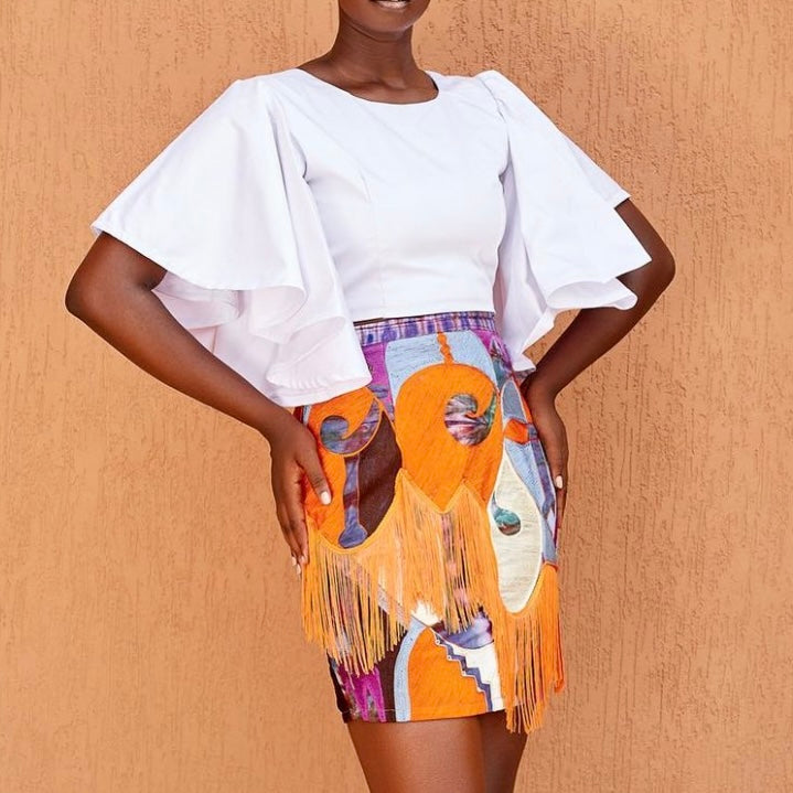 Akua Asante Embroided Skirt Mini with Tye & Dye