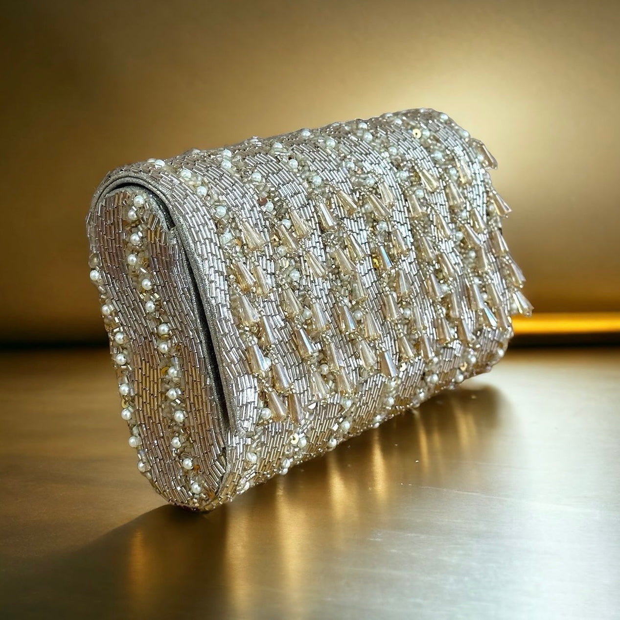 VELMA’S MILLINERY GOLDEN BEADED CLUTCH