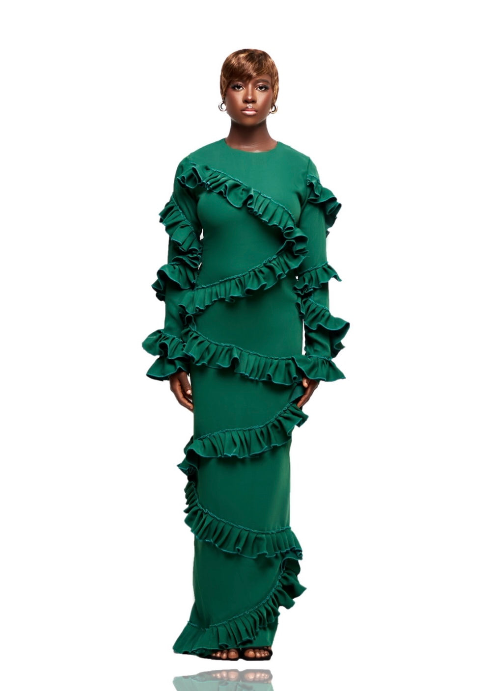 LOLA THREADS NAKE SKIMMING RUFFLE MAXI DRESS
