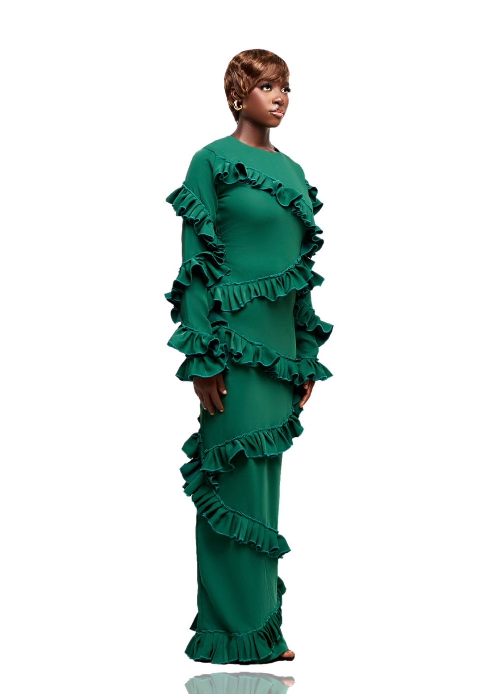 LOLA THREADS NAKE SKIMMING RUFFLE MAXI DRESS