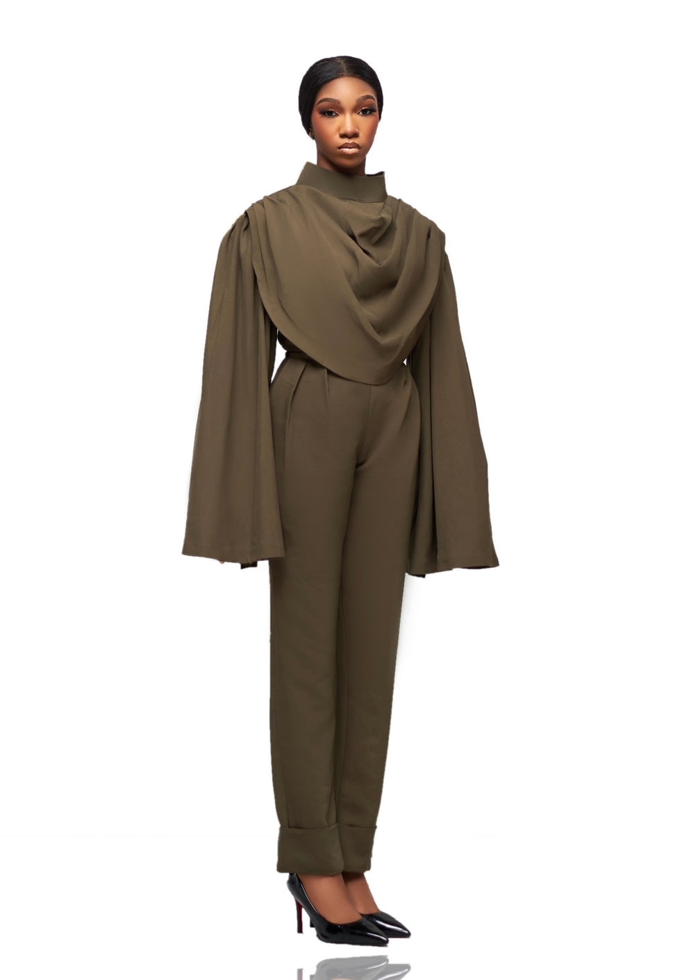 KOZI TWO PIECE BOLD DRAPE CAPE WITH PANTS