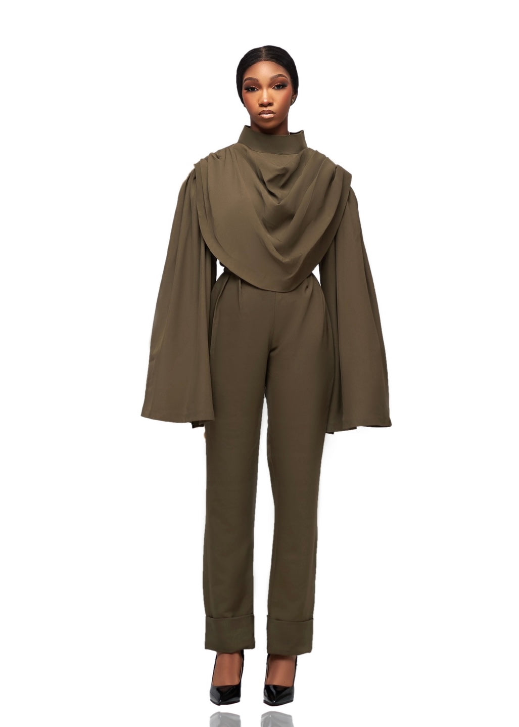 KOZI TWO PIECE BOLD DRAPE CAPE WITH PANTS