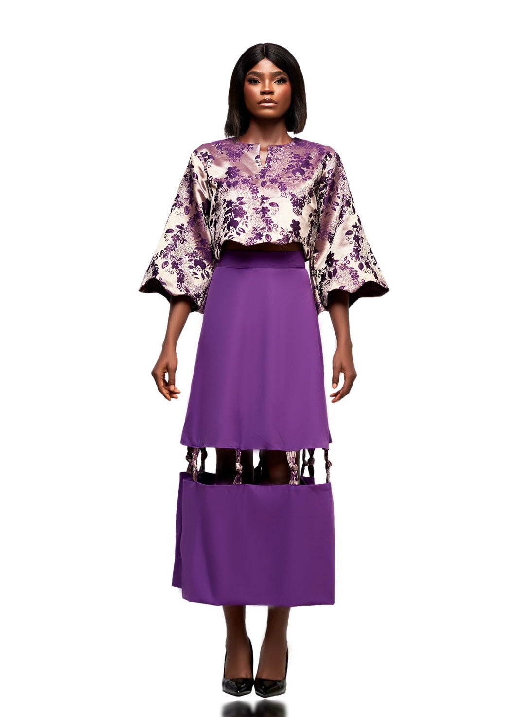 KOZI DAMASK BELL SLEEVE TOP & MIDI SKIRT