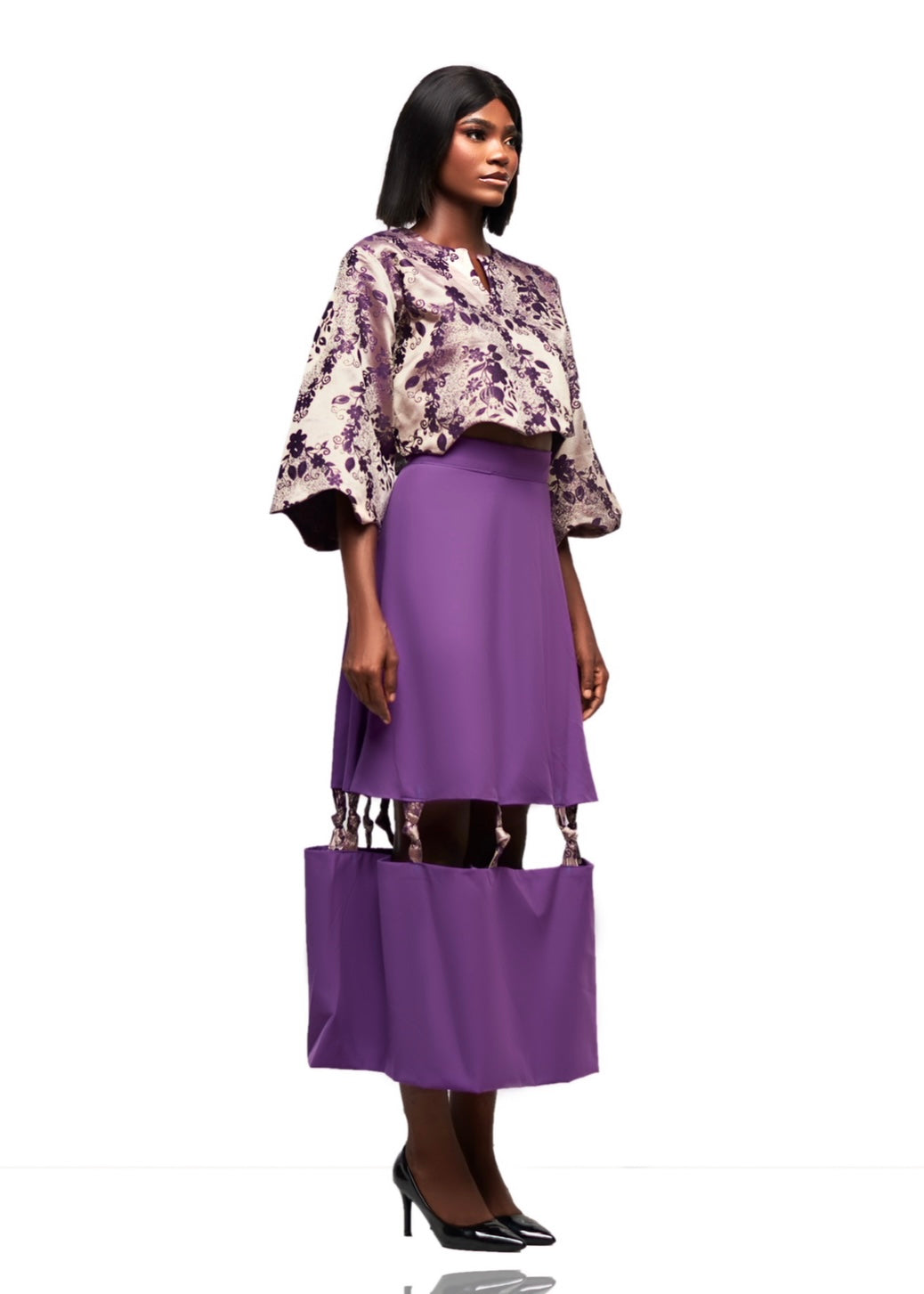 KOZI DAMASK BELL SLEEVE TOP & MIDI SKIRT