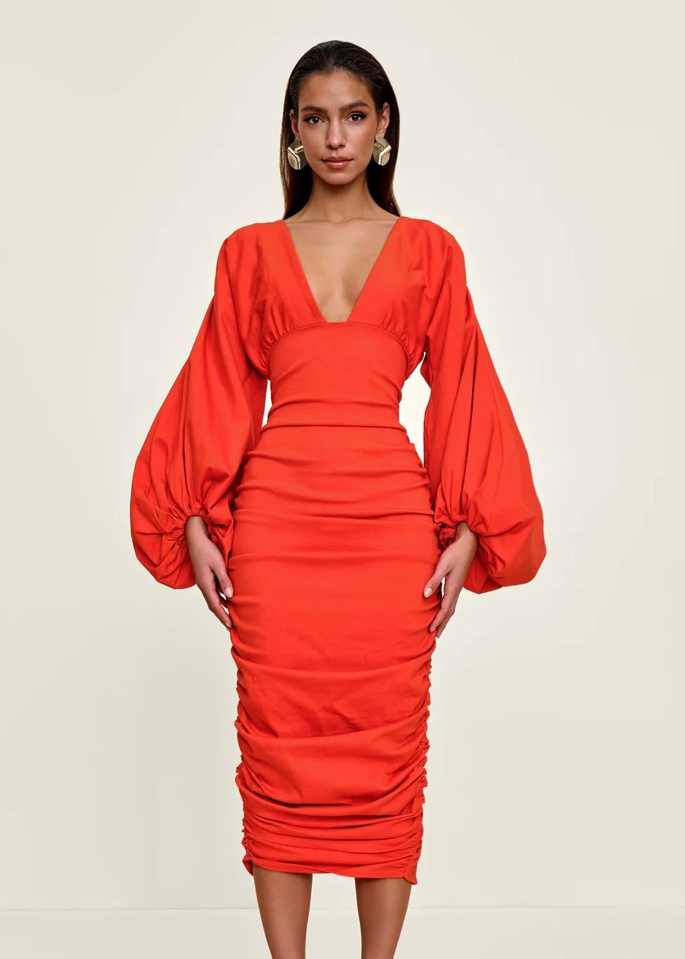 ANDREA IYAMAH - ANIDA MIDI BUBBLE SLEEVE COTTON DRESS