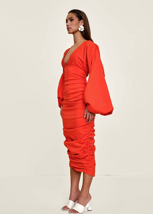 ANDREA IYAMAH - ANIDA MIDI BUBBLE SLEEVE COTTON DRESS