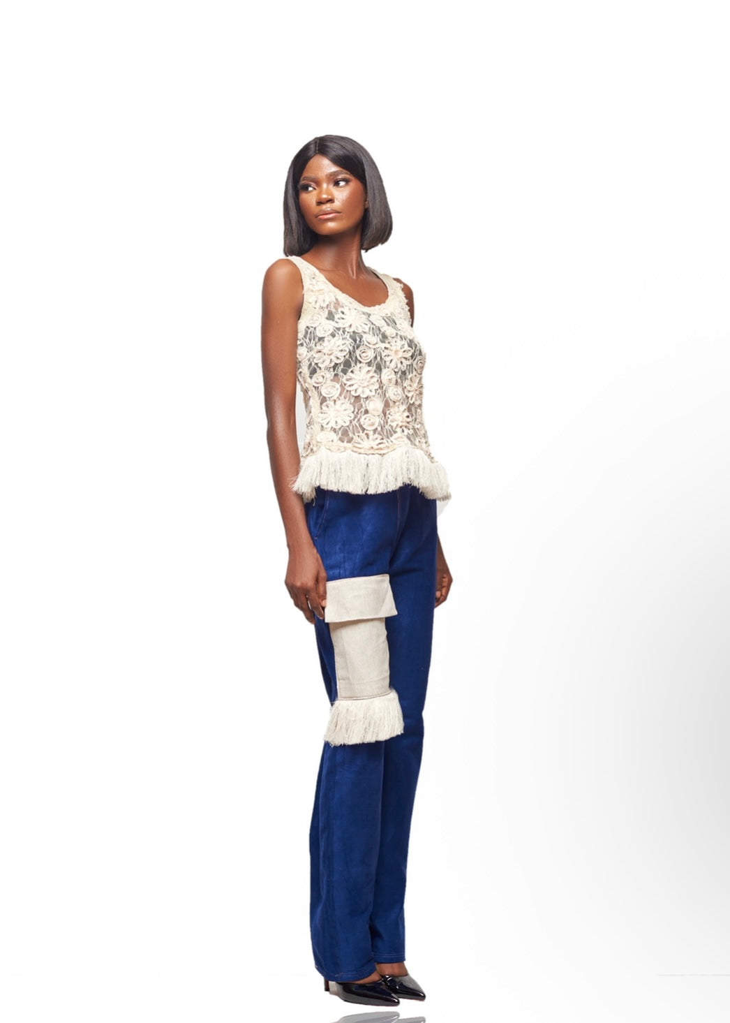 CROCHET TOP & DENIM PANT SET
