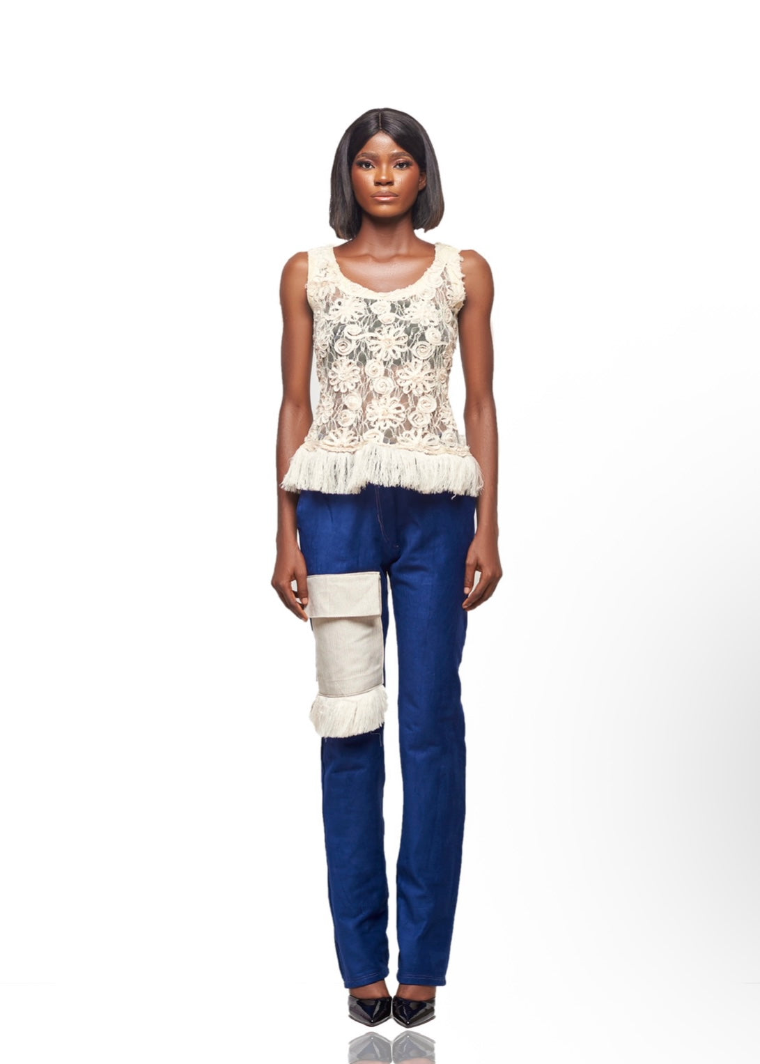 CROCHET TOP & DENIM PANT SET