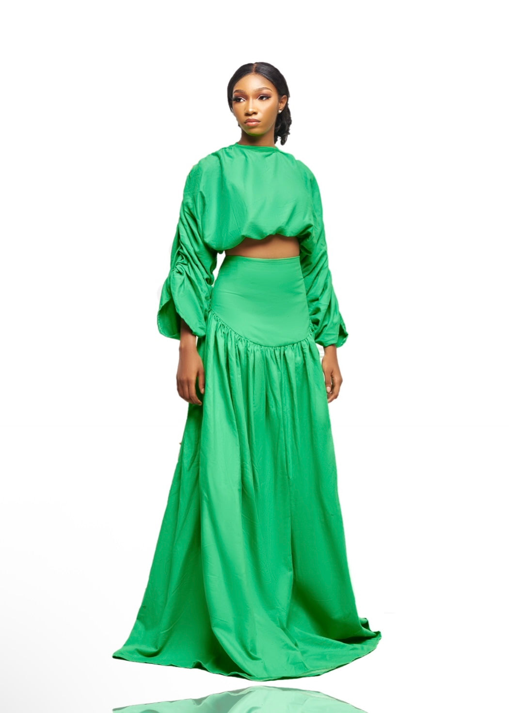 DRAPED BALLOON TOP WITH FLARE SKIRT SET