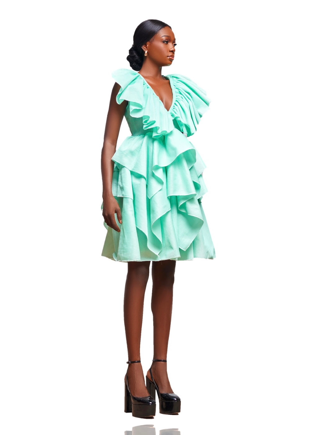 SEDCAZ RUFFLE MIDI DRESS