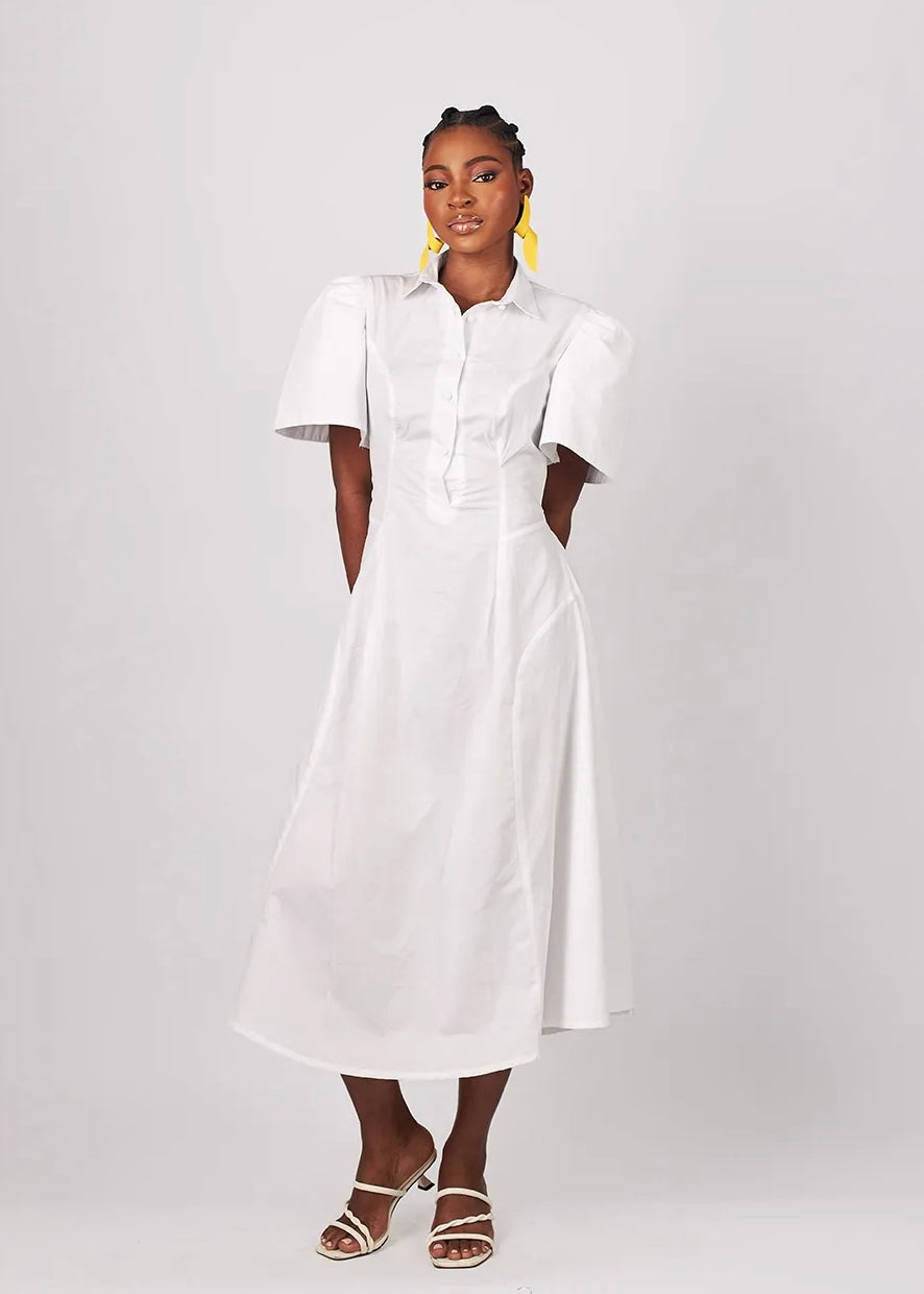KWELAKU WHITE SCULPTURAL SHIRT DRESS