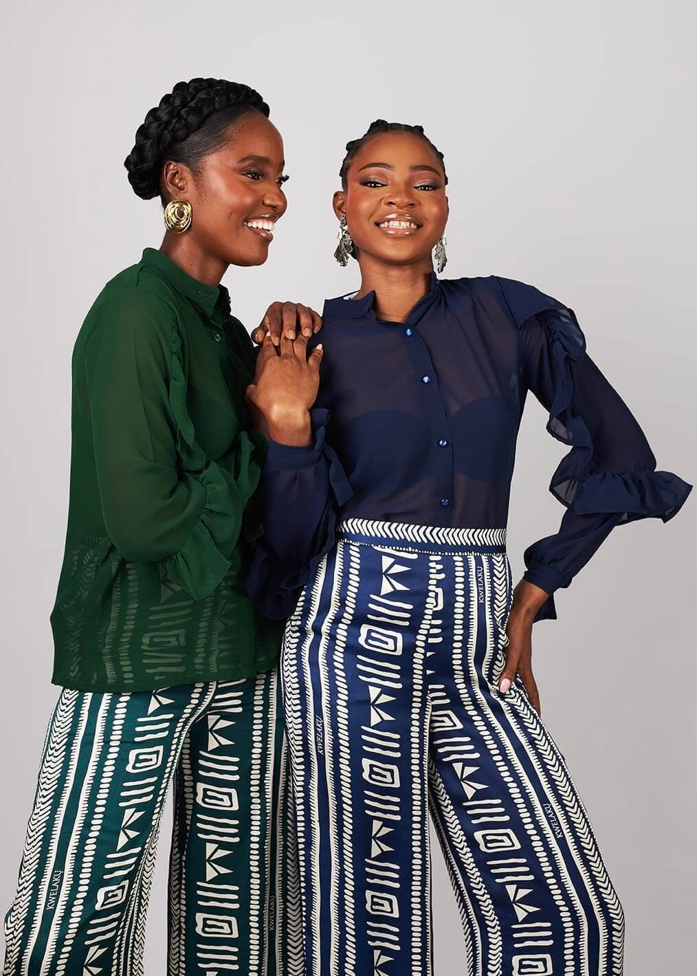 KWELAKU MONOGRAM GEOMETRIC WIDE LEG PANTS