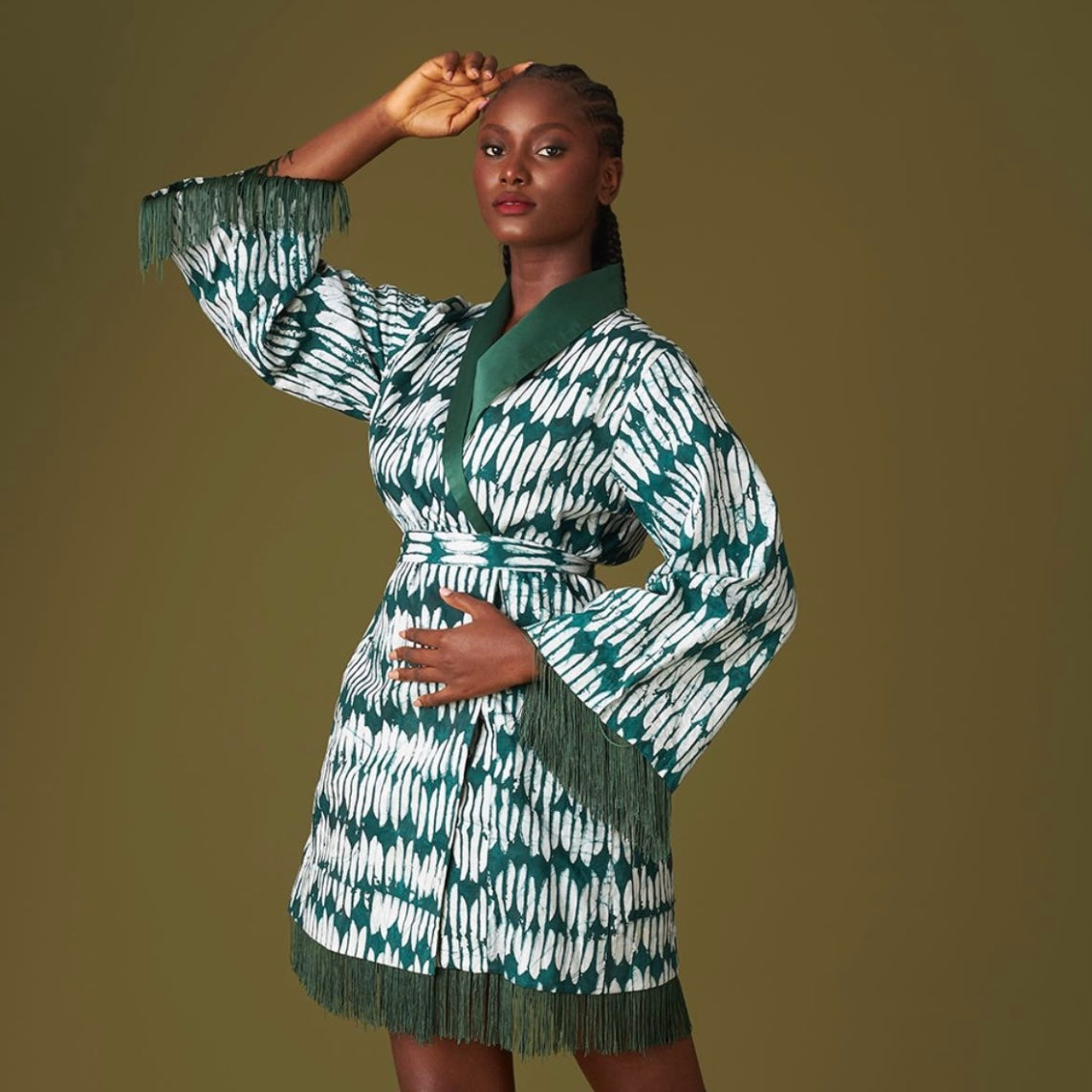 KWELAKU AGOZIE FRINGED BATIK BLAZER DRESS