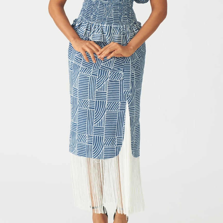 KWELAKU SOMKELE RUCHED SKIRT WITH FRINGE