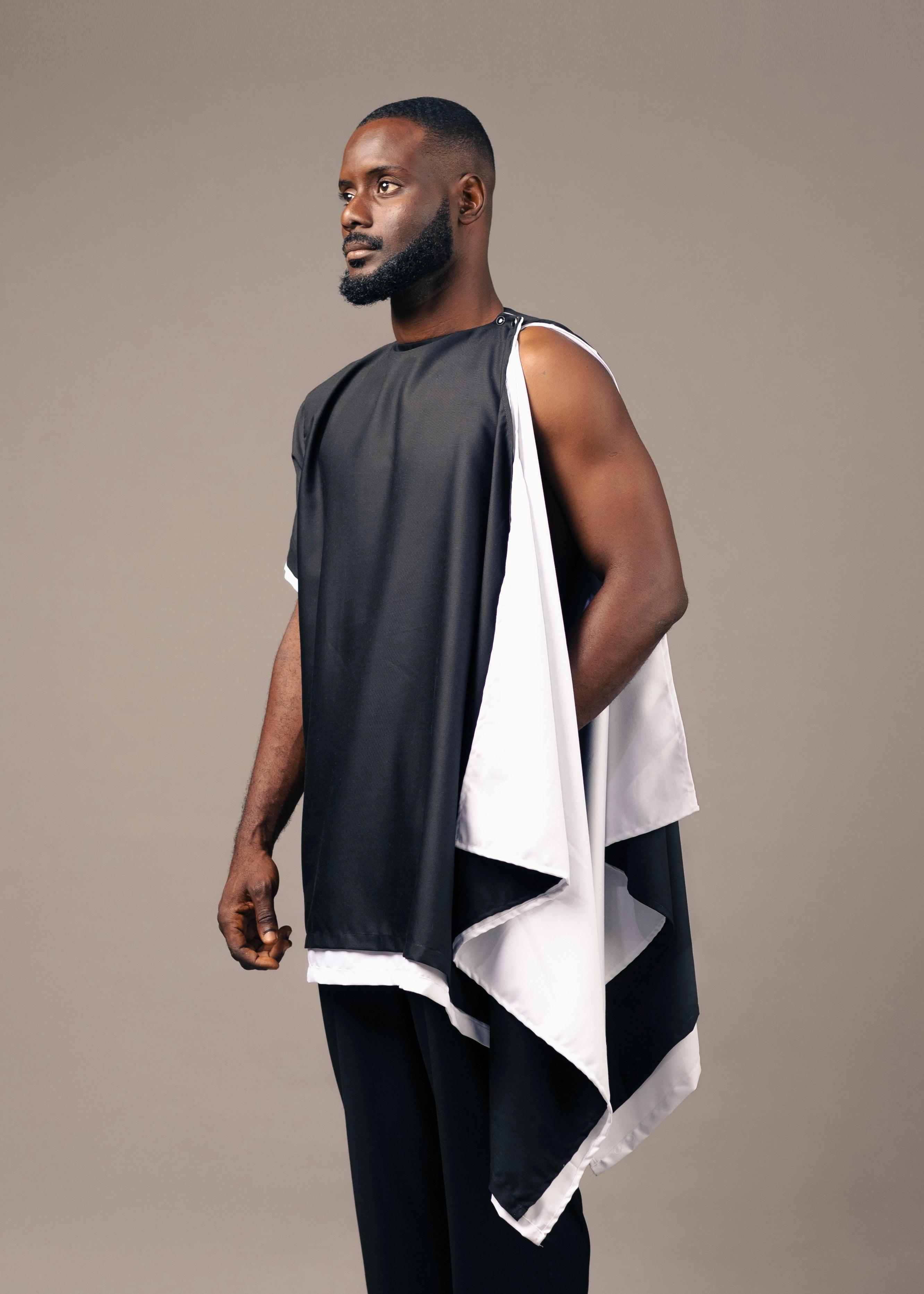 JZO - LAYERED BLACK & WHITE DRAPE TUNIC ( 26)