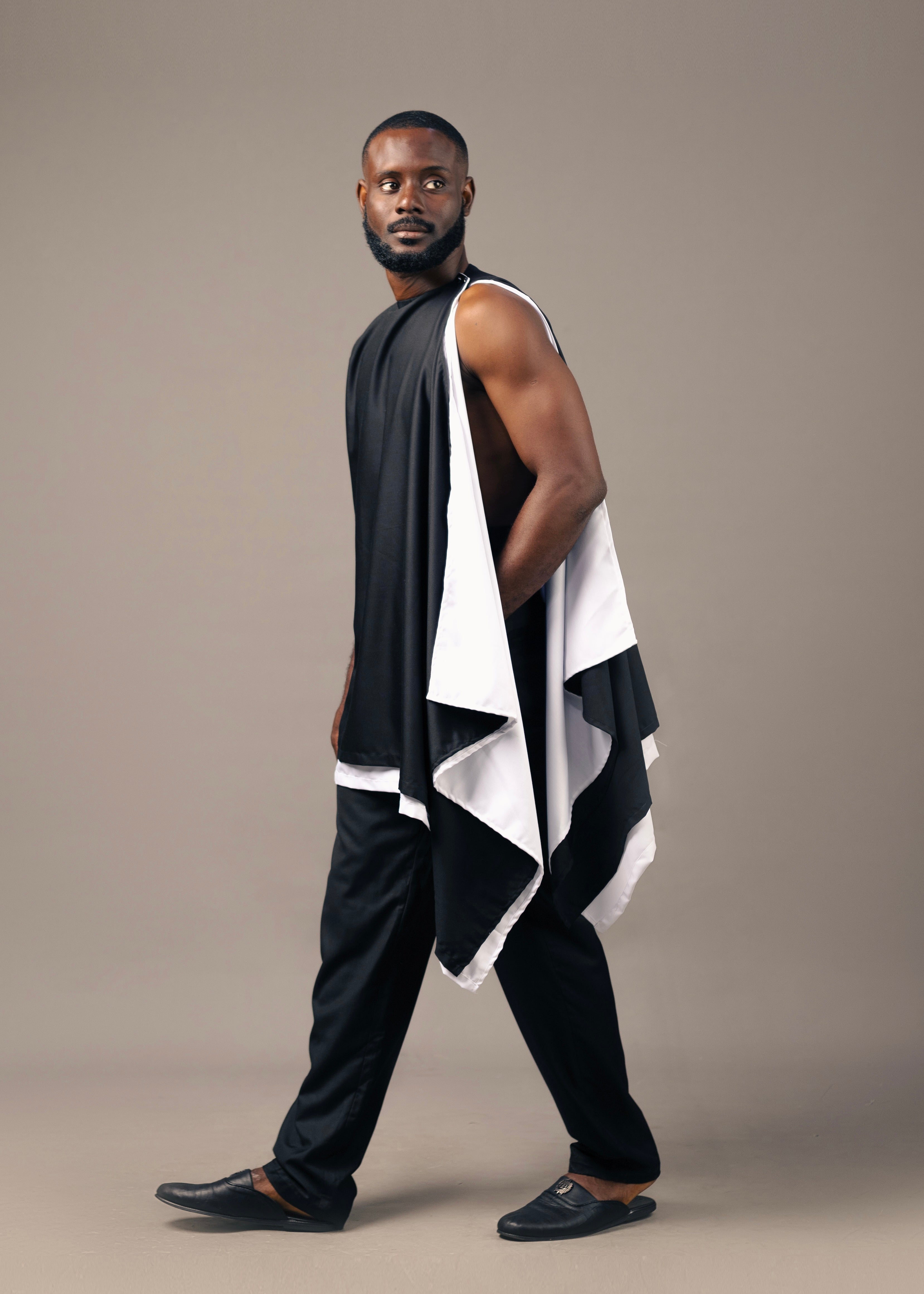 JZO - LAYERED BLACK & WHITE DRAPE TUNIC ( 26)