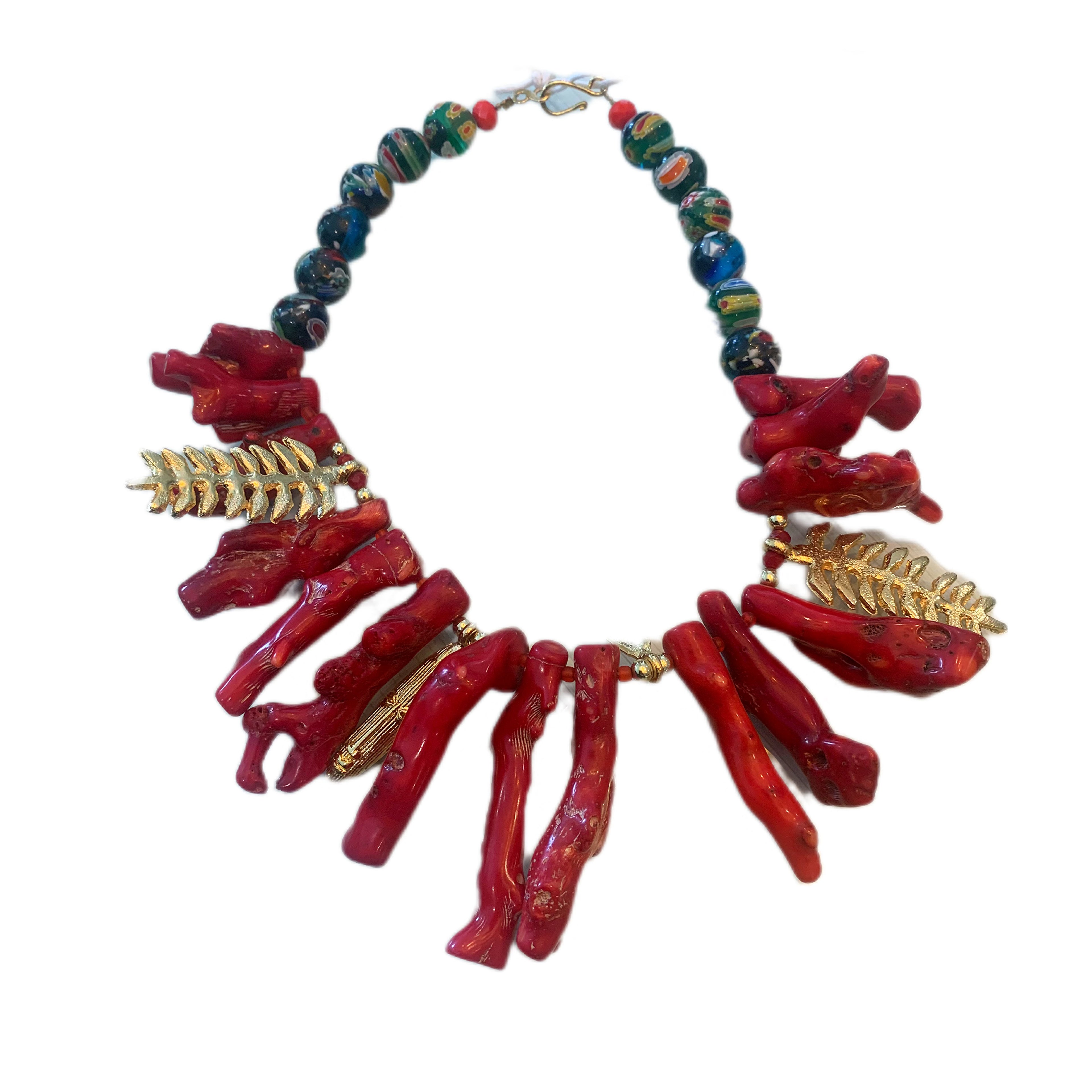 Nkapo Coral Milleefiori with Brass