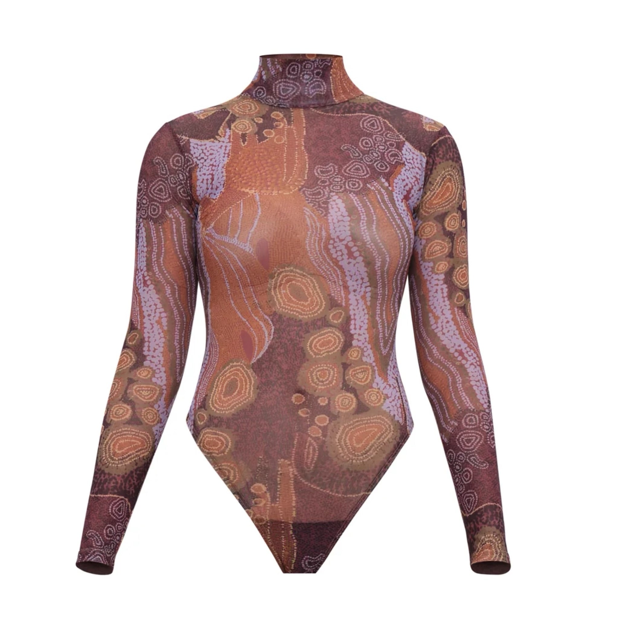 ANDREA IYAMAH COLLO TURTLENECK MESH BODYSUIT(KAVA PRINT)