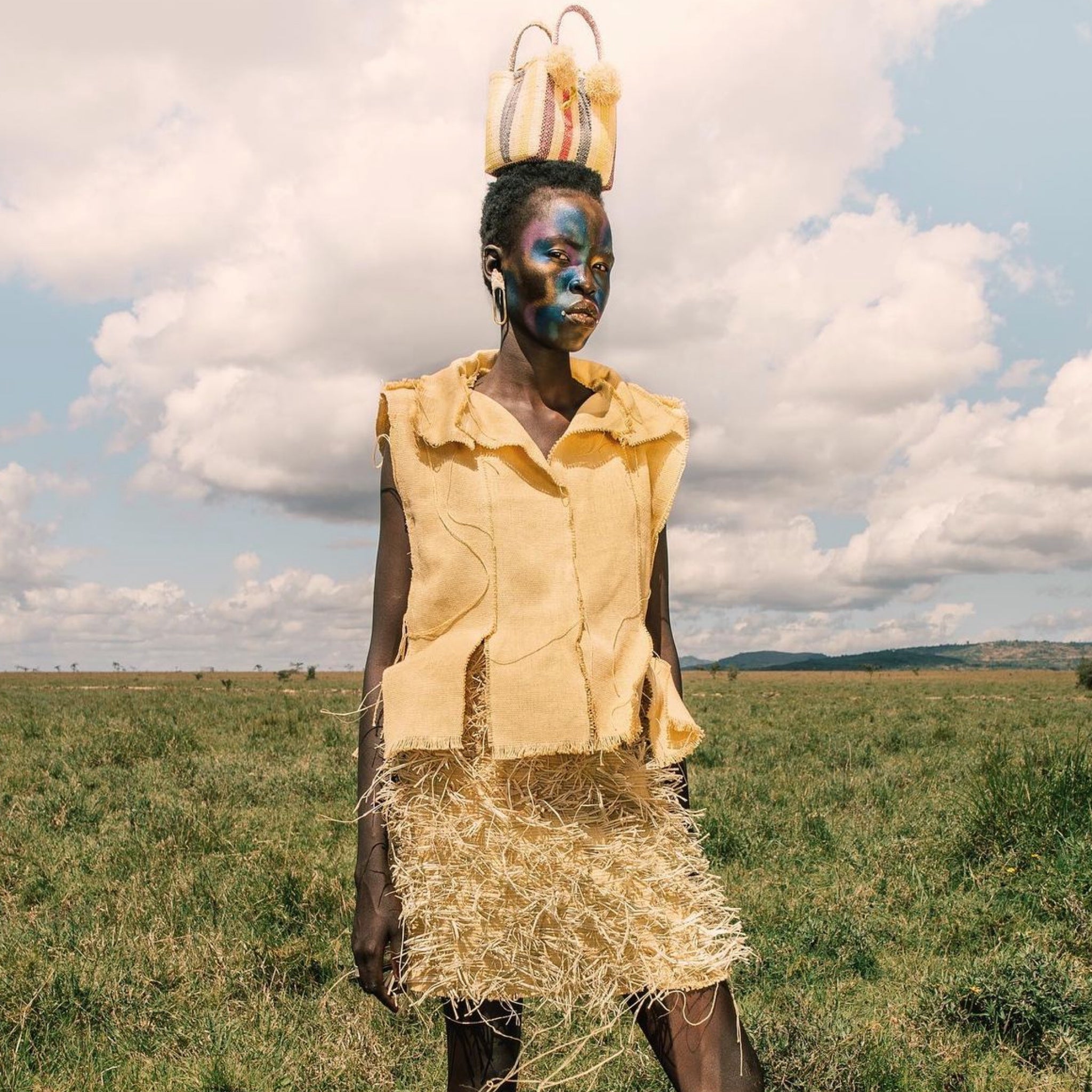 IAMISIGO RAFFIA COTTON WEAVE SKIRT