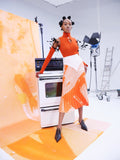 Thebe Magugu Front Fluoro Pleated Skirt Orange